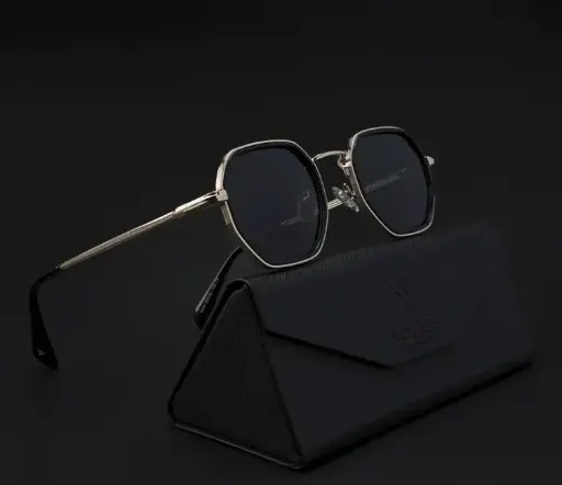 Cubix | Geometric Golden Polarized Sunglasses | Black Lens - PMG5853